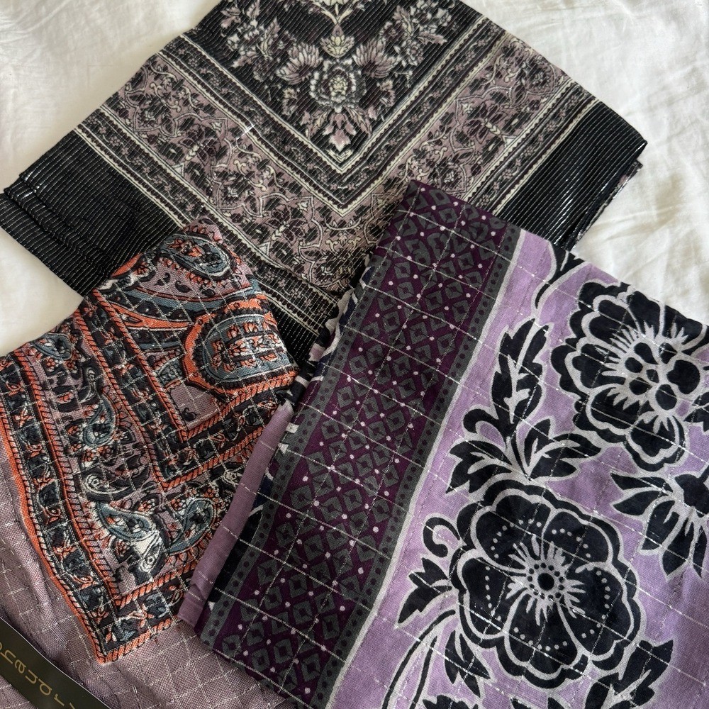 Boho Scarf Lot Purple Black Floral Metallic Cotton Festival Hippie India New